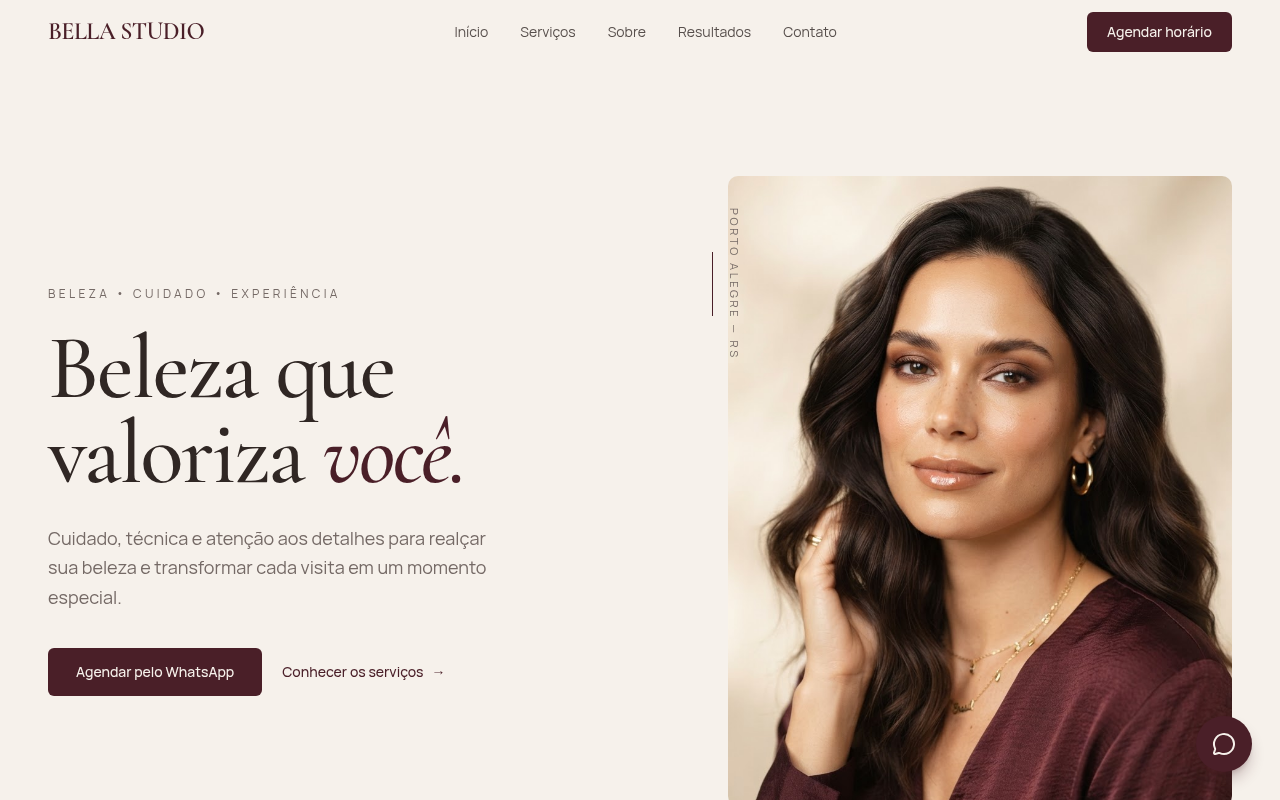 Prévia do site Bella Studio, criado pela KIOREVA