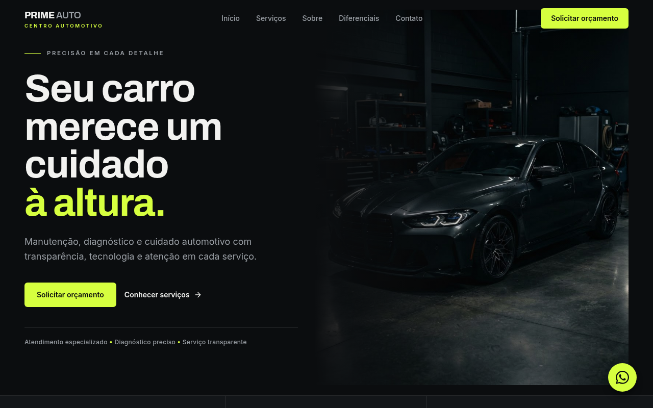 Prévia do site Prime Auto, criado pela KIOREVA